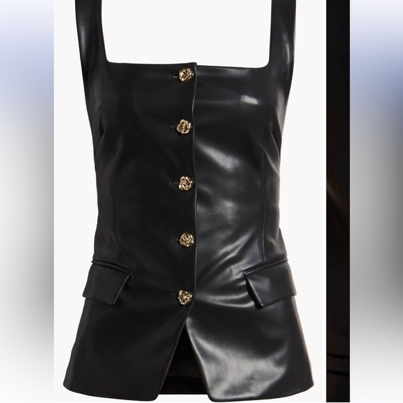 NWT PIXIE MARKET Agatha faux leather vest top in Black w/ golden buttons size XS - Picture 2 of 11